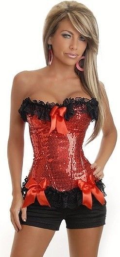 Corselet Vermelho purpurinas e laços